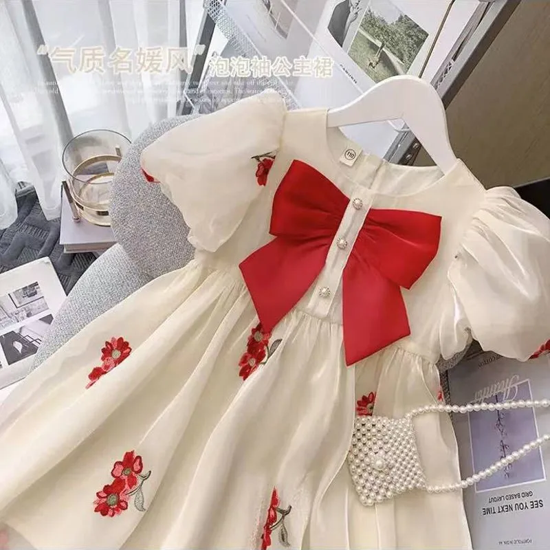 

Baby Girls Short Sleeve Princess Dress Bowknot Fashion Chiffon Dress for Kids Girl Lovely Dress Clothes Flower vestido