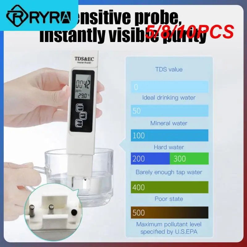 

5/8/10PCS 3 In 1 Water Quality Temp Ppm Tester Water Purity Test Temperature Meter Tds Meter Pen Water Quality Monitor