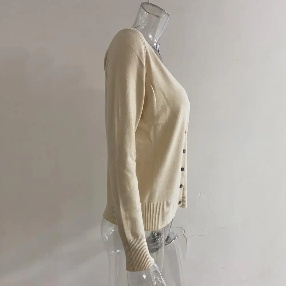 

Cardigan Sweater V-Neck Windproof Thick Autumn Winter Solid Color Buttons Placket Knitted Coat Ladies Sweater Streetwear