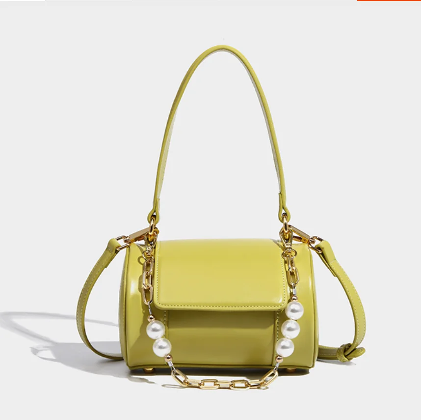 

Кожаная сумка-туба высокого качества, новинка 2022, модная женская роскошная сумка-мешок через плечо с жемчужной цепочкой, сумка для подмышек