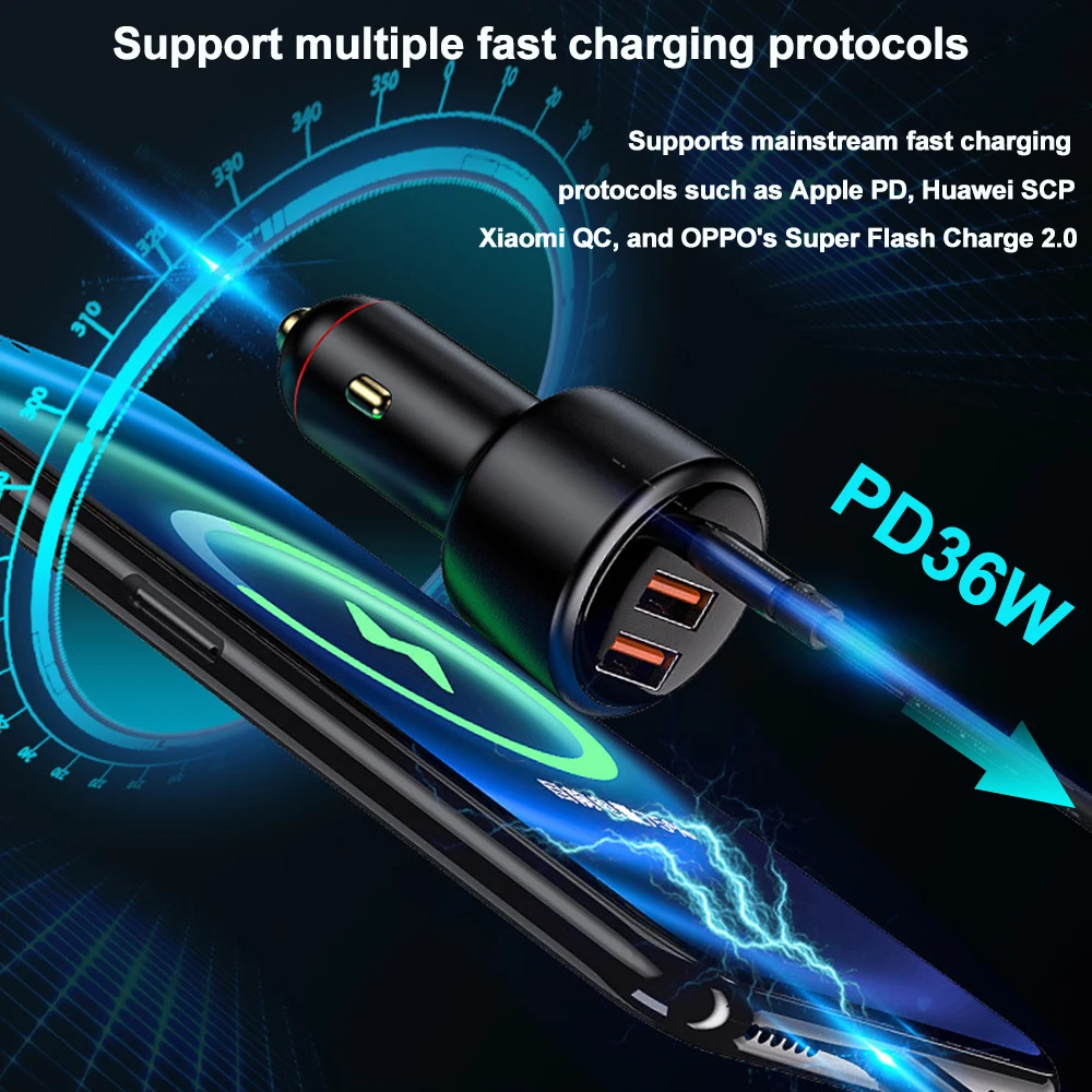 USB Car Charger 200W 125W Super Fast Charger 100W 65W PD Type-C Quick Charge3.0  For HUAWEI OPPO VOOC IPhone Xiaomi Mobile Phone