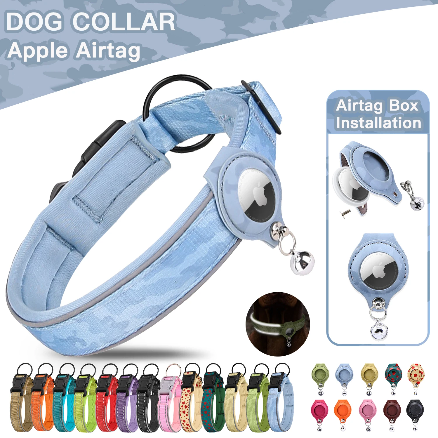 

Fashion Dog Collar With Apple Airtag Case Nylon Pet Collar Reflective Soft Anti-lost Tracking Collar Dog Supplies Suit For dog