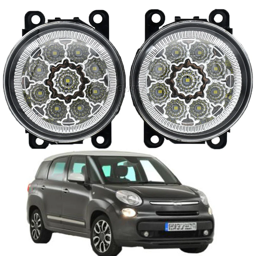 

2PCS Car Accessories Front Fog Light Lampshade + H11 LED Halogen Bulb DRL 12V For Fiat 500 L4 1.4L 2012 2013 2014 2015