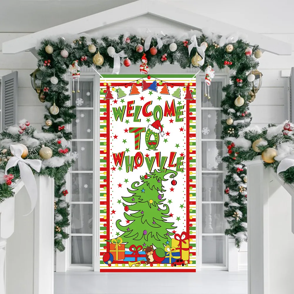 

Patriotic Christmas Door Cover Xmas Hanging Flag Banner Door Decor Backdrop or Home Ornaments Navidad Noel Gifts New Year 2024