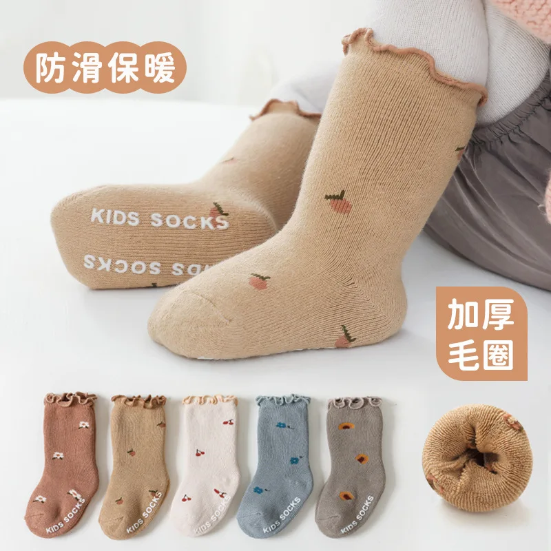 

Little Girl Socks New Winter Thickened Baby Socks Girls Baby Socks Newborn Non-slip Socks 7-12m Winter Accessories for Kids Cute