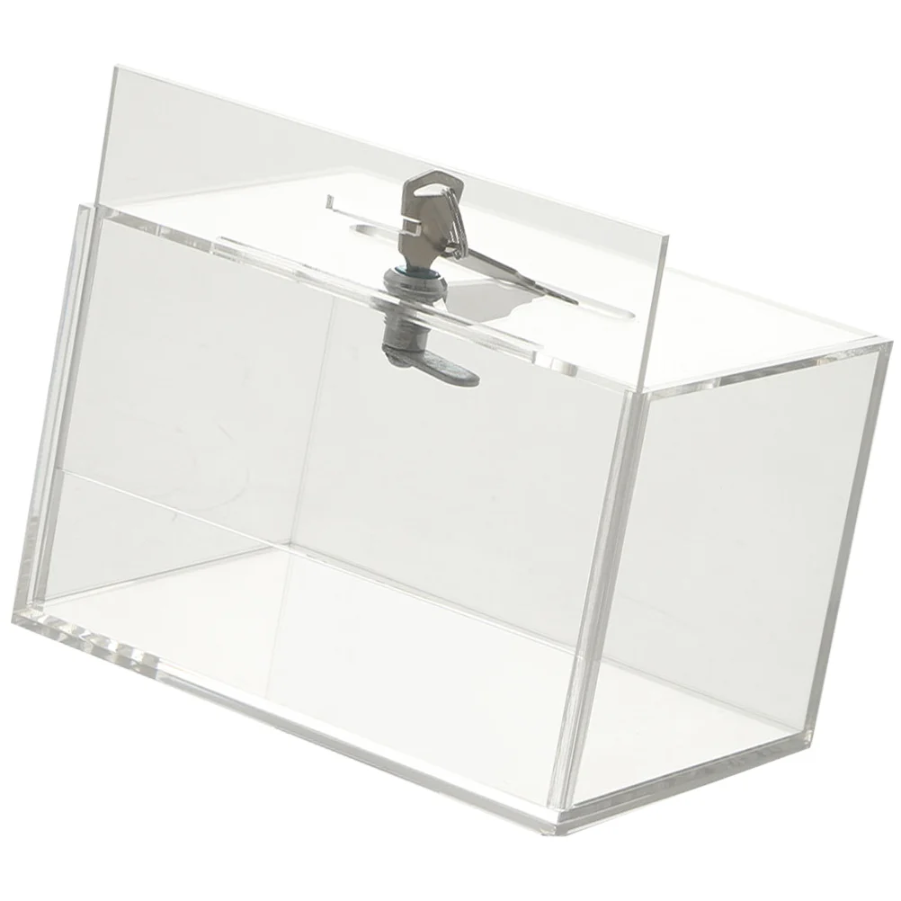 

Box Clear Money Acrylic Display Case Bank Piggy Change Raffle Suggestion Ballot Fund Banks Container Coin Jar Saving Mailbox