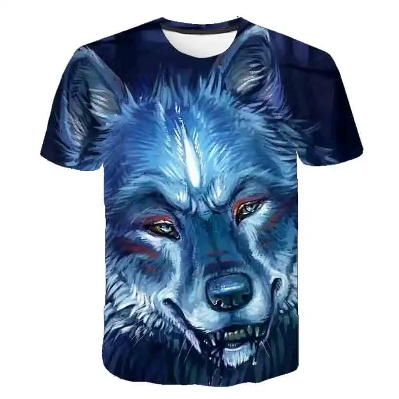 

Футболка с рисунком волка для мальчиков, пуловер с круглым вырезом и 3D-принтом животных, топ оверсайз, повседневная одежда черного цвета