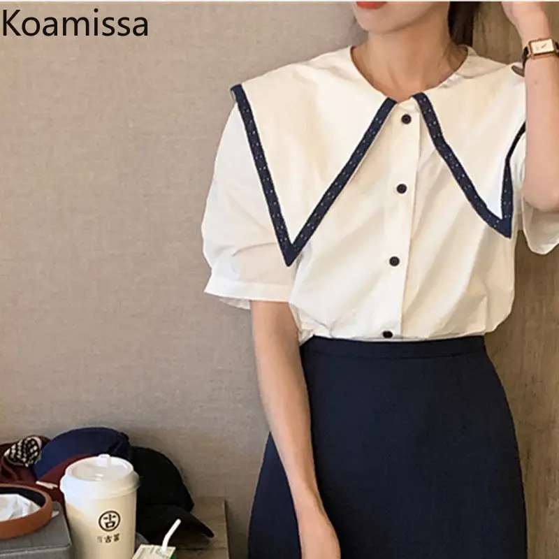 

Koamissa Patchwork Simple Women Blouse Summer Short Sleeve Single Breasted Button Up Shirts Sweet All Match Korean Chic Blusas