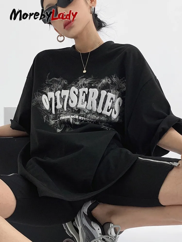 

Morebylady Y2k гранж футболка Женская Harajuku печать букв Футболка женская Свободная Панк Хип-поп Camiseta Top Mujer Лето 2022 Новинка
