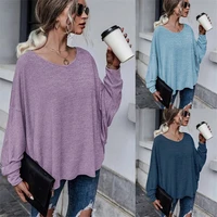 casual solid color lace up backless loose womens tops cotton dropped shoulder t shirt long sleeve pullove sweatshirt female