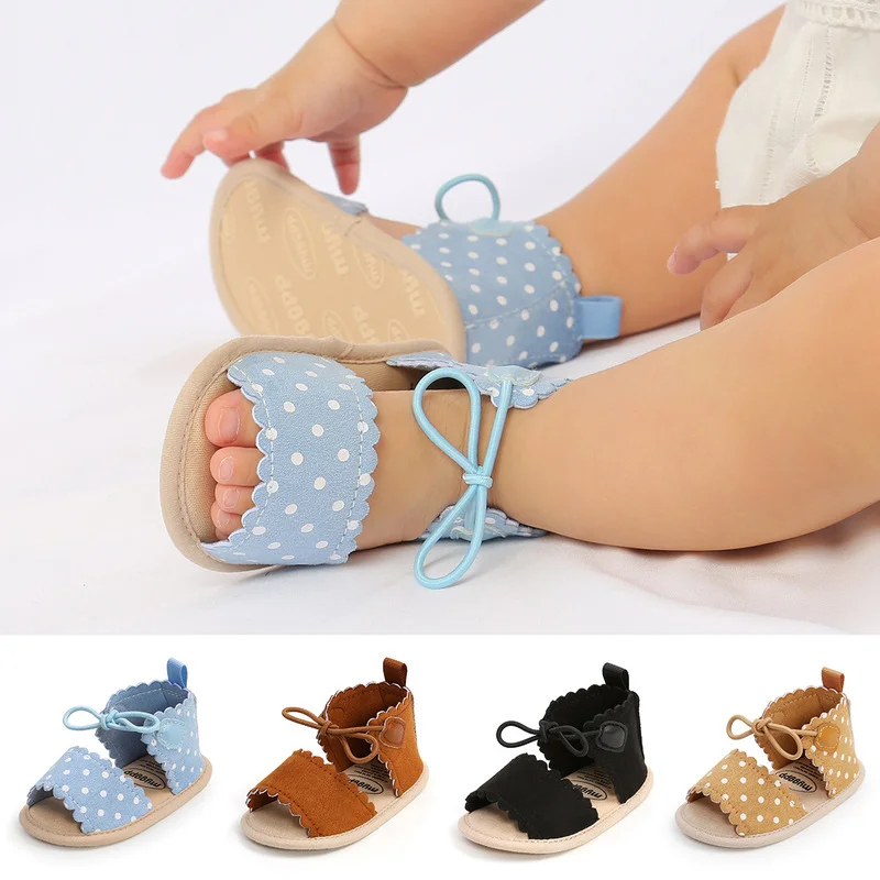 

Summer Baby Sandals Girl New Baby Girls Shoes Dots Flat Toddler Infant Lace Soft-Sole Summer Sandals Non-slip Shoes Crib