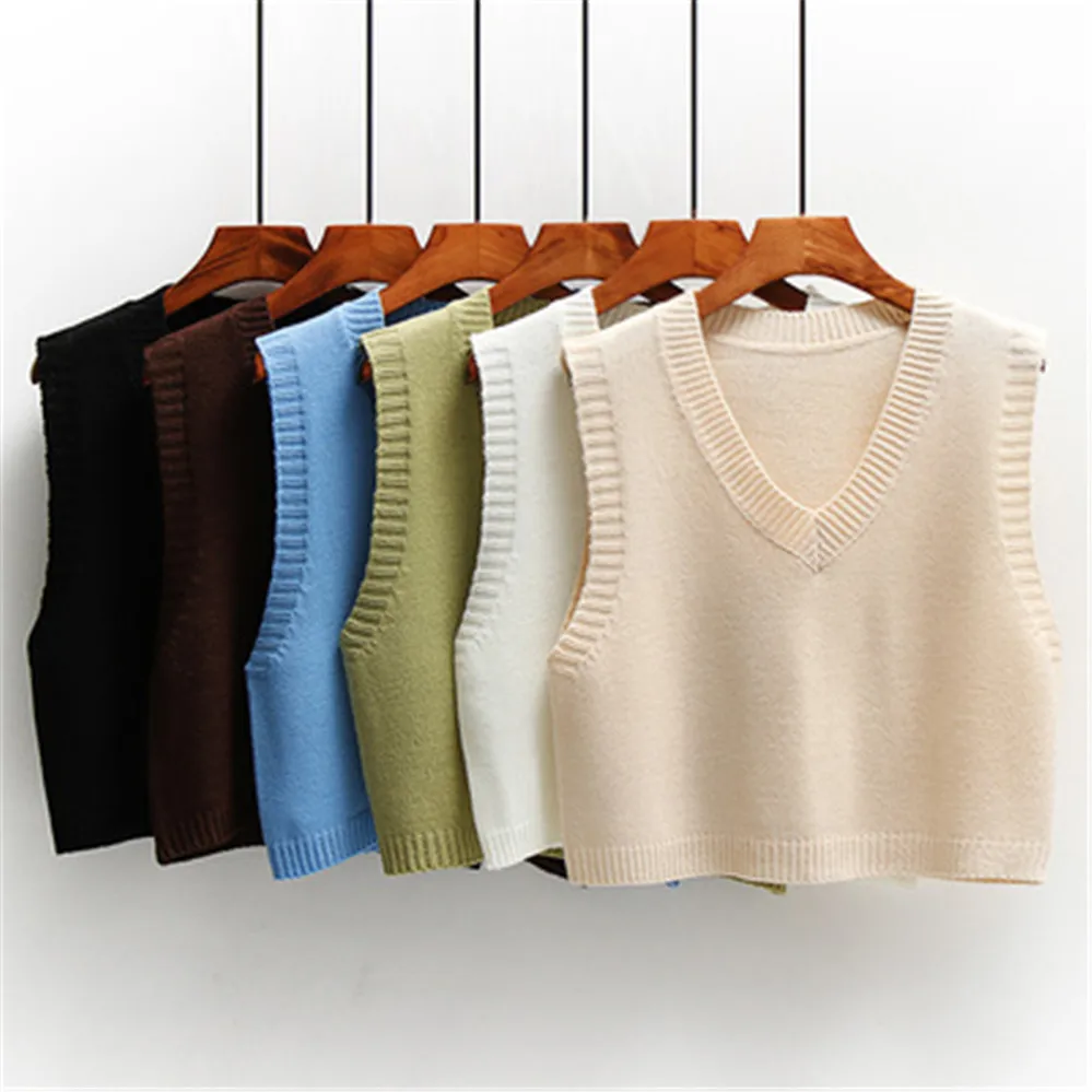 

Осень 2023, женский свитер, жилет, корейский элегантный студенческий пуловер с V-образным вырезом, Свободные Повседневные вязаные топы, модная...