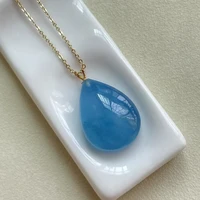 natural ice blue aquamarine oval pendant 25 518 8mm women man water drop love clear aquamarine 18k gold necklace aaaaa