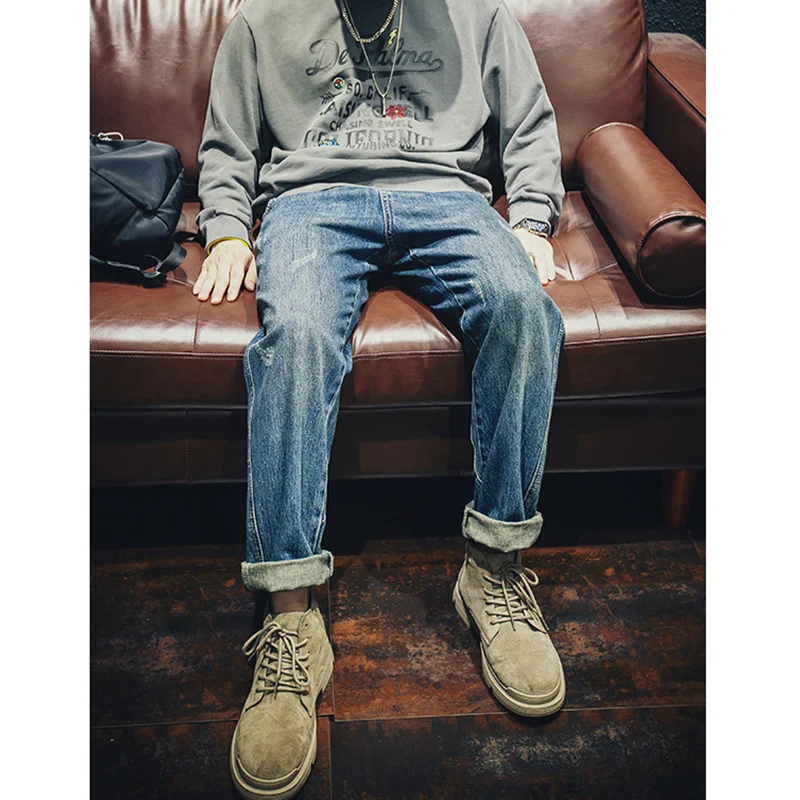 Streetwear Men 2022 New Pattern Vintage Recreational Blue Pants American Straight Cylinder Comfortable Loose Jeans Autumn Female