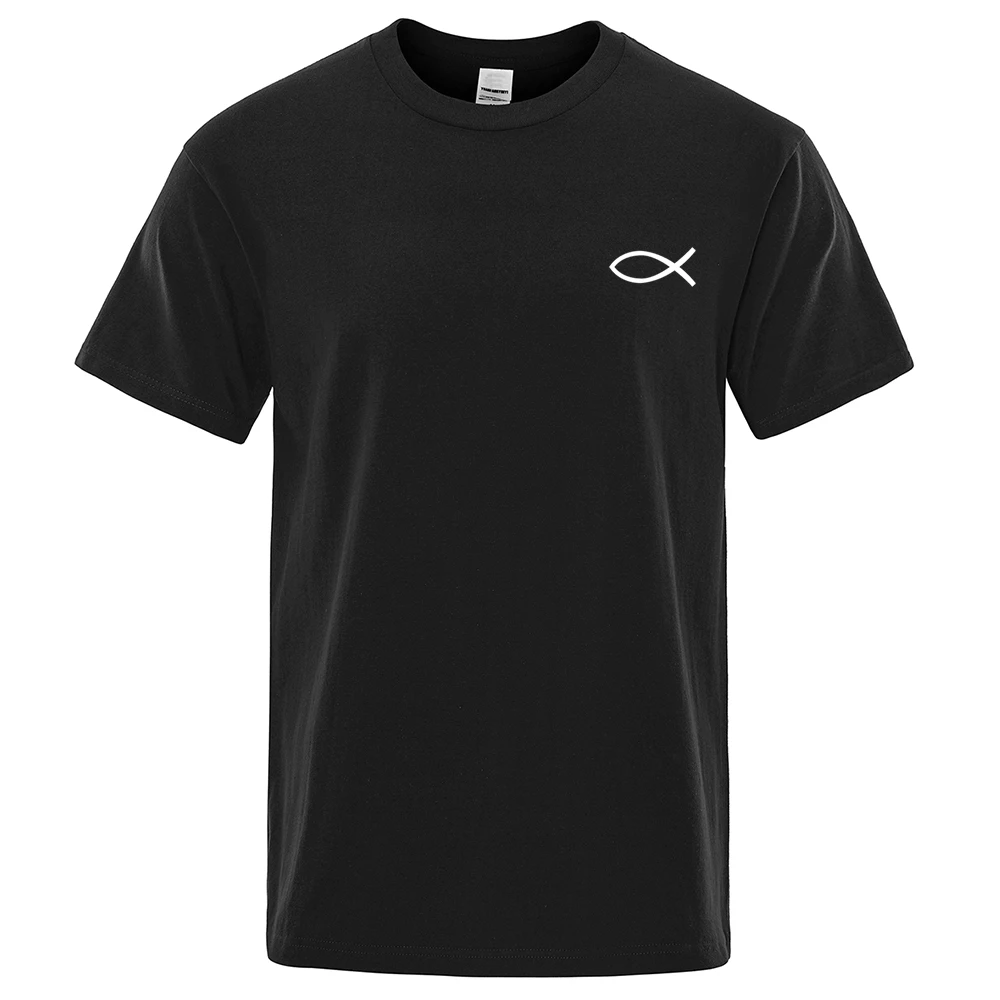 

2022 Summer New T Shirt Mens Brand Tees Boys Male T-Shirt Short sleeve Tops Christian JESUS fish high quality Brand Men tshirt