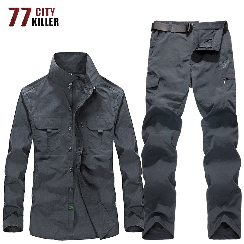 77 городская Военная униформа летние быстросохнущие рубашки + брюки-карго