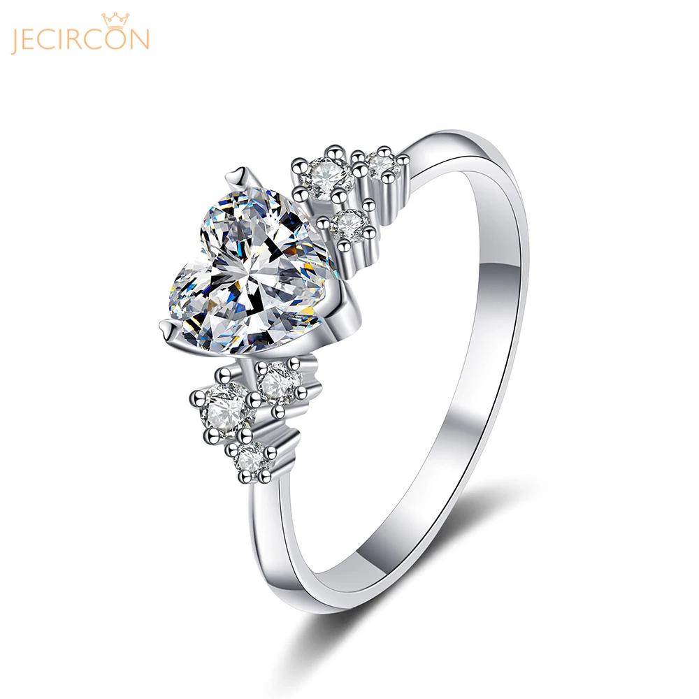 

JECIRCON 1 Carat Love Heart Moissanite Diamond Ring for Women Real 925 Sterling Silver pt950 Gold Plated Proposal Band Jewelry