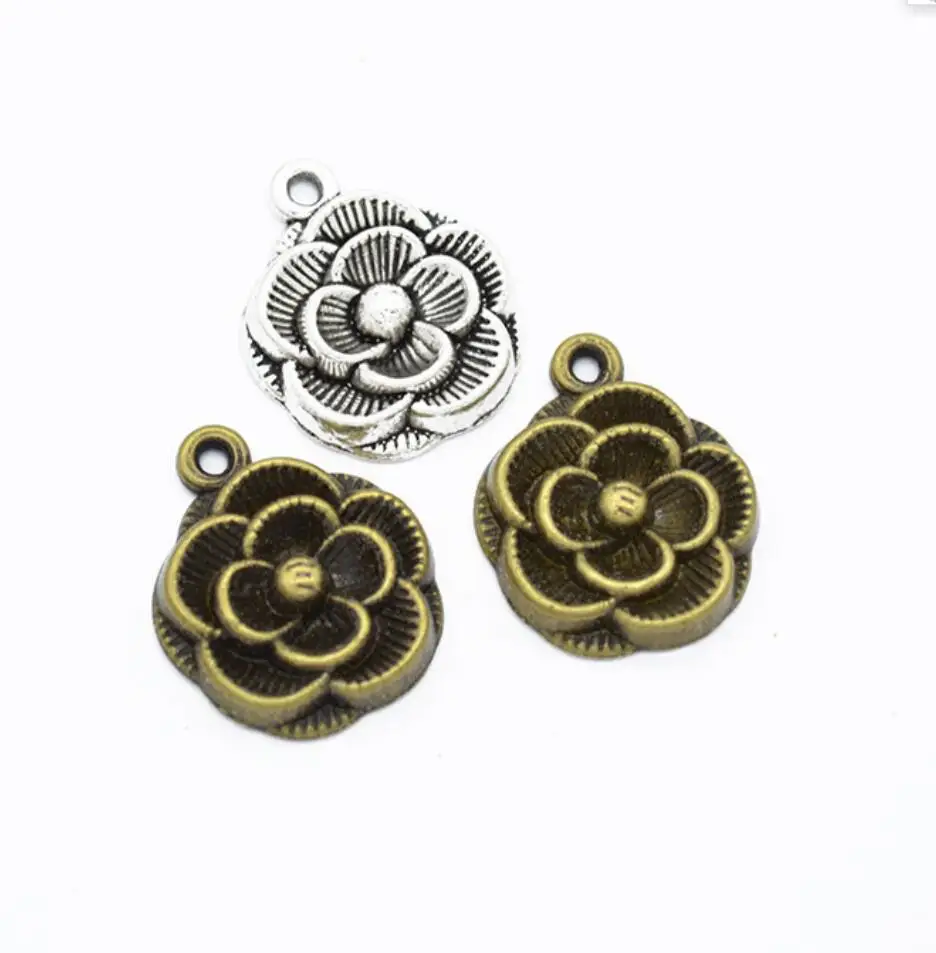 

50pcs Charms Flower 21x18mm Tibetan Bronze Silver Color Pendants Antique Jewelry Making DIY Handmade Craft F0317