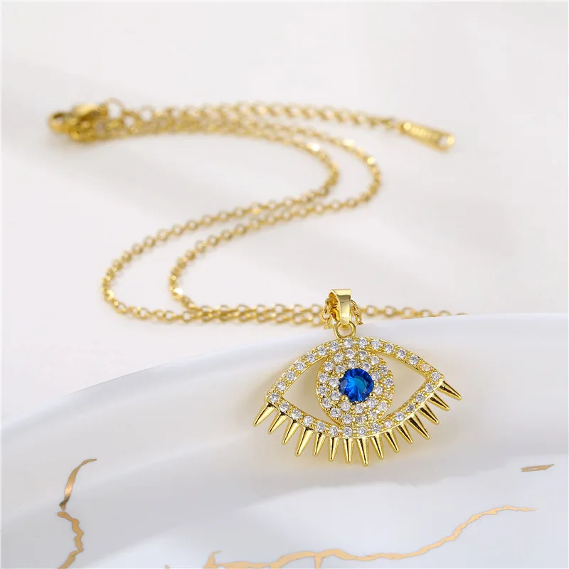 

Vintage Crystal Evil Eyes Pendant Necklace For Womens Jewelry Gold Color Clavicle Chains Necklace