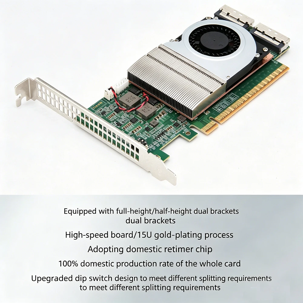 Фото Карта ретаймера PCIe 5.0 MCIO X16/X8 для графических процессоров, сетевых устройств, SSD, адаптера жесткого диска U.2, задней панели 4.0 PCIe 5.0 X16 2x MCIO-8i №3