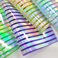transparent stripe hologram iridescent rainbow faux pu leather synthetic laser leatherette fabric craft cloth diy bows making