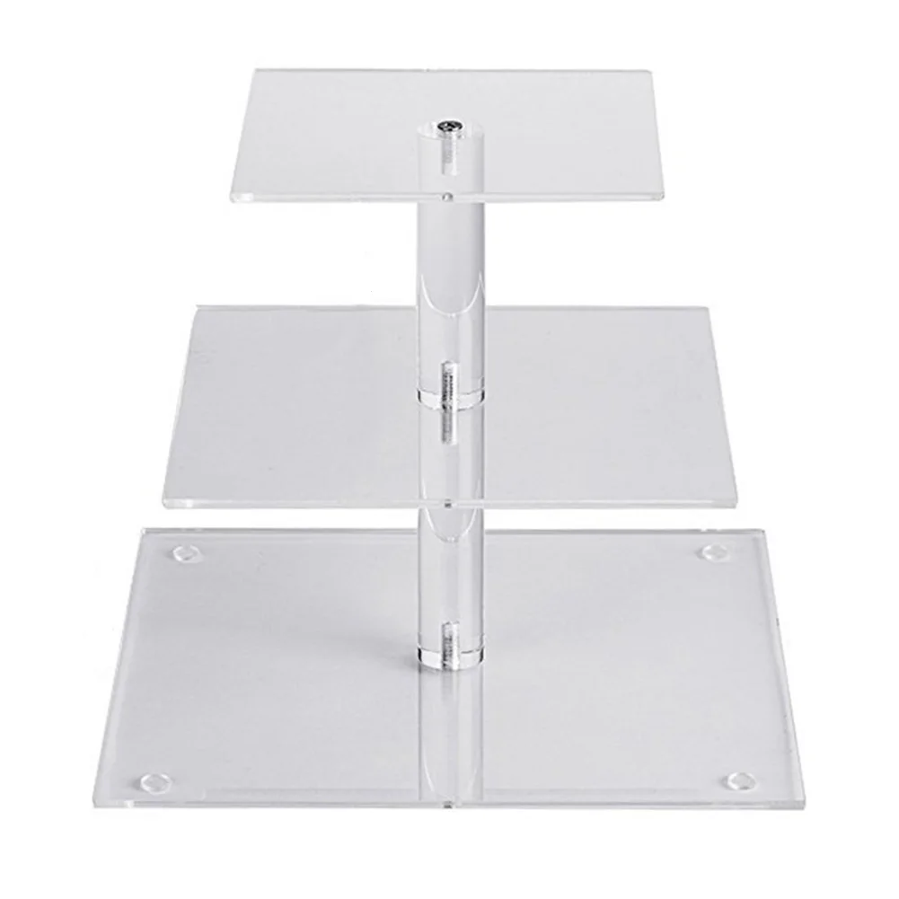 

Square Base Dessert Home 3 Layers Cake Stand Display Transparent Easy Install Wedding Supplies Acrylic Rack Party Holder