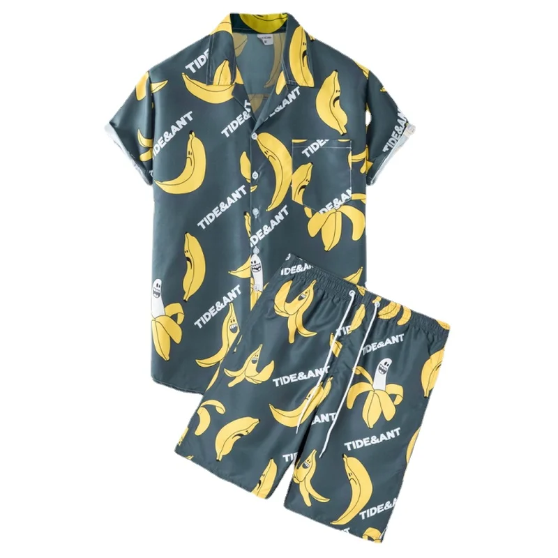 Гавайская рубашка с банановыми фруктами комплект Aloha для мужчин и женщин