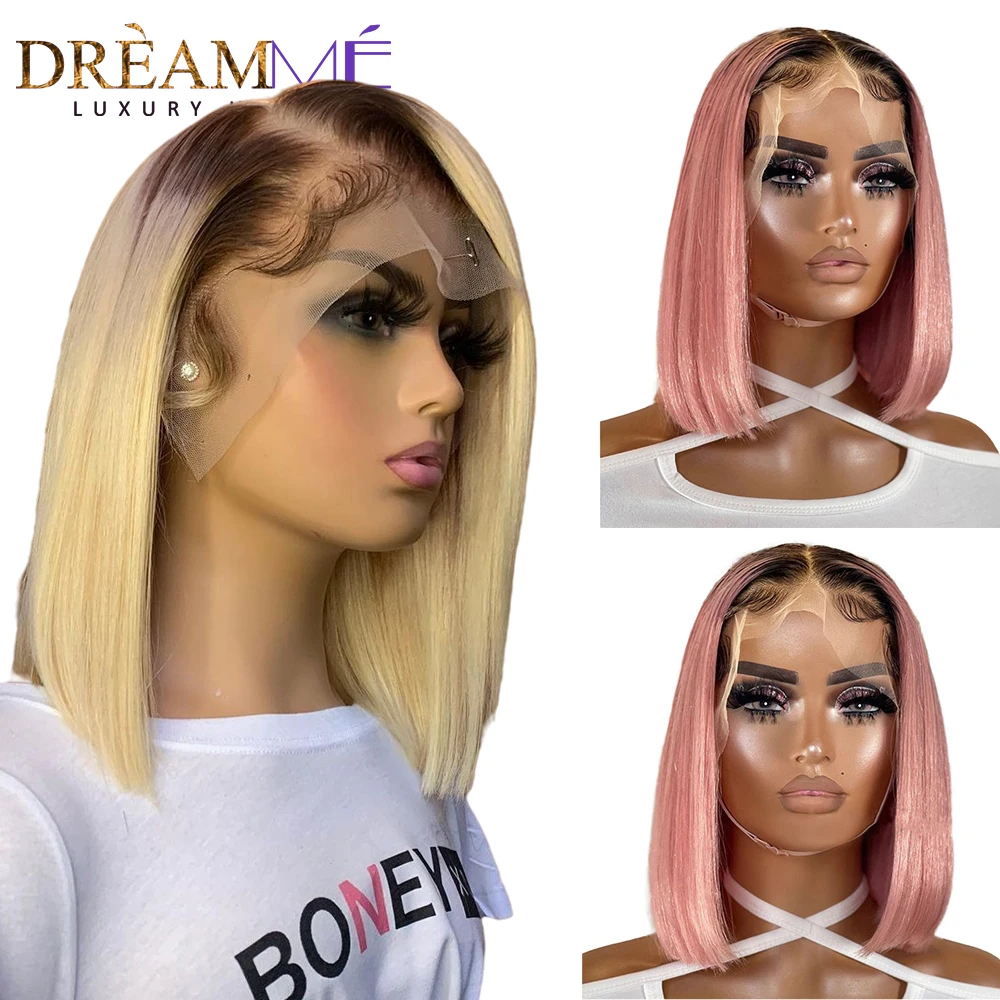 

Парик блонд с эффектом омбре, парики из человеческих волос для женщин, короткие прямые волосы с короткой стрижкой флэш-Боб 4T61 3, волосы без по...