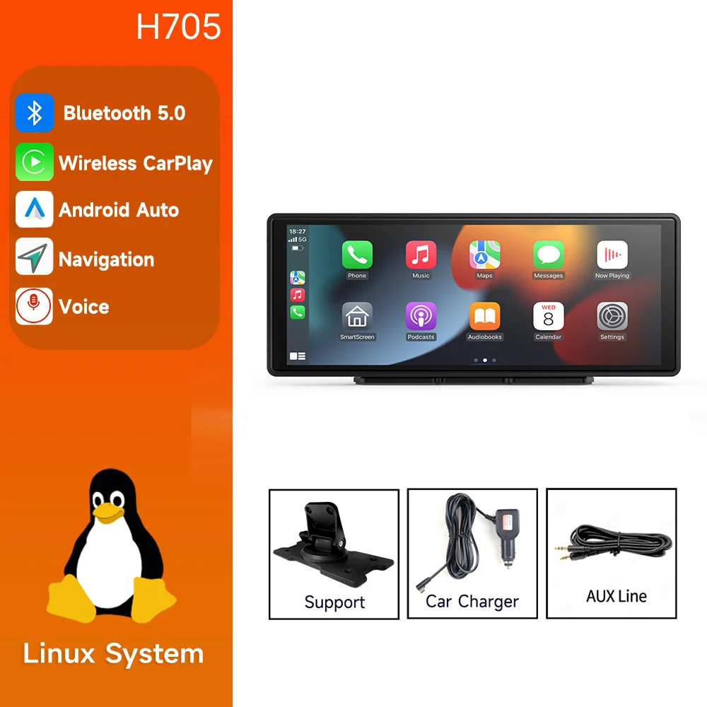 

10,26 дюймовый универсальный автомобильный радиоприемник, беспроводной CarPlay Android, Автомобильный мультимедийный видео GPS-навигатор, сенсорный экран, Bluetooth