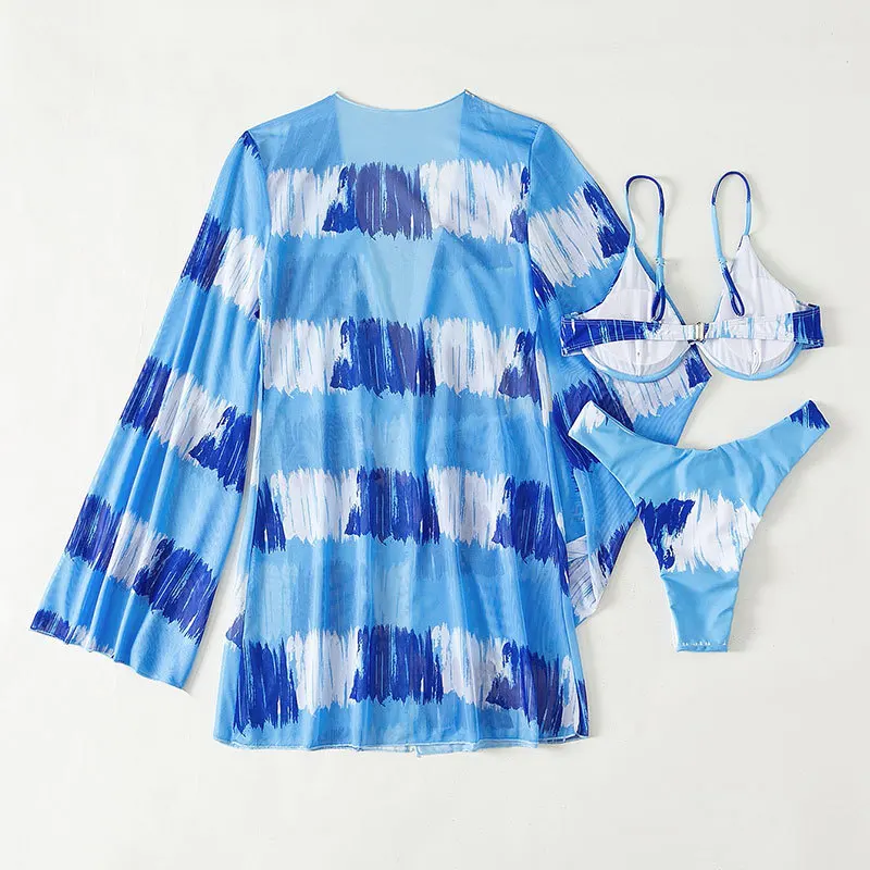 

New European and American Quick Sense Bikini Three-Piece Swimsuit Women's Overall Long Sleeve Swimsuit