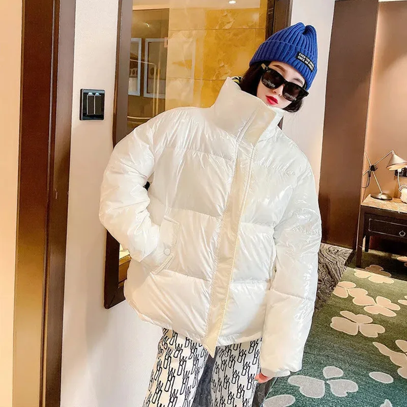 Embroidered Letters Bright Face White Duck Down Jacket Women 2022 Winter New Short Color Collision Wash Free Warm Coat Female