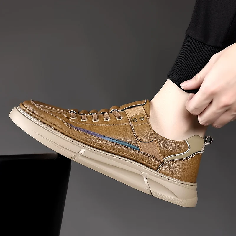 Новые брендовые весенние мужские оксфорды из дышащей кожи на плоской подошве