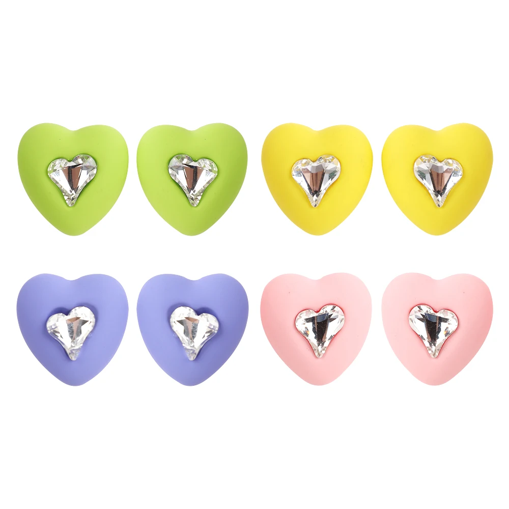 

FishSheep Korean Acrylic Love Heart Stud Earrings For Women Trend Cute Pink Purple Heart Crystal Earring 2022 Jewelry Bijoux