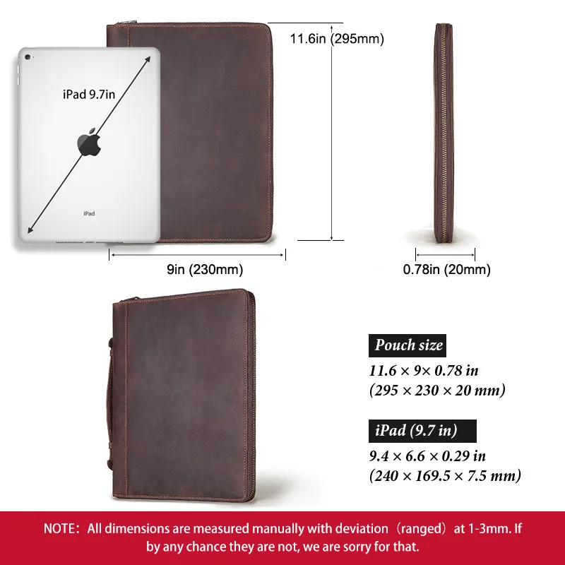 Leather Men 9.7in Ipad Bag Business Portfolio Case For iPad Multifunctional Clutch with Pencil Holder Portable Quality Briefcase