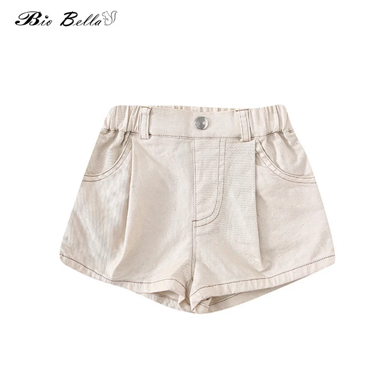 

Girls Denim Shorts Little Girl Summer Beige Girls Pants Kids Clothes Children Solid Color Jean Short For Teenager