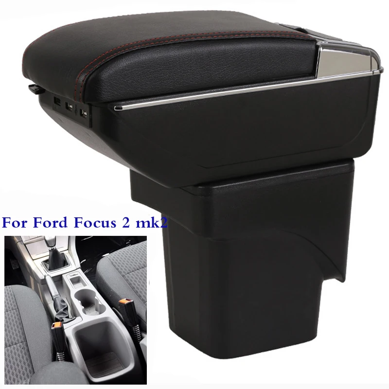 

Car Armrest For Ford Focus 2 mk2 Armrest Box Accessories Dual Layer Interior Details Retrofit Parts Storage PU Leather Box USB