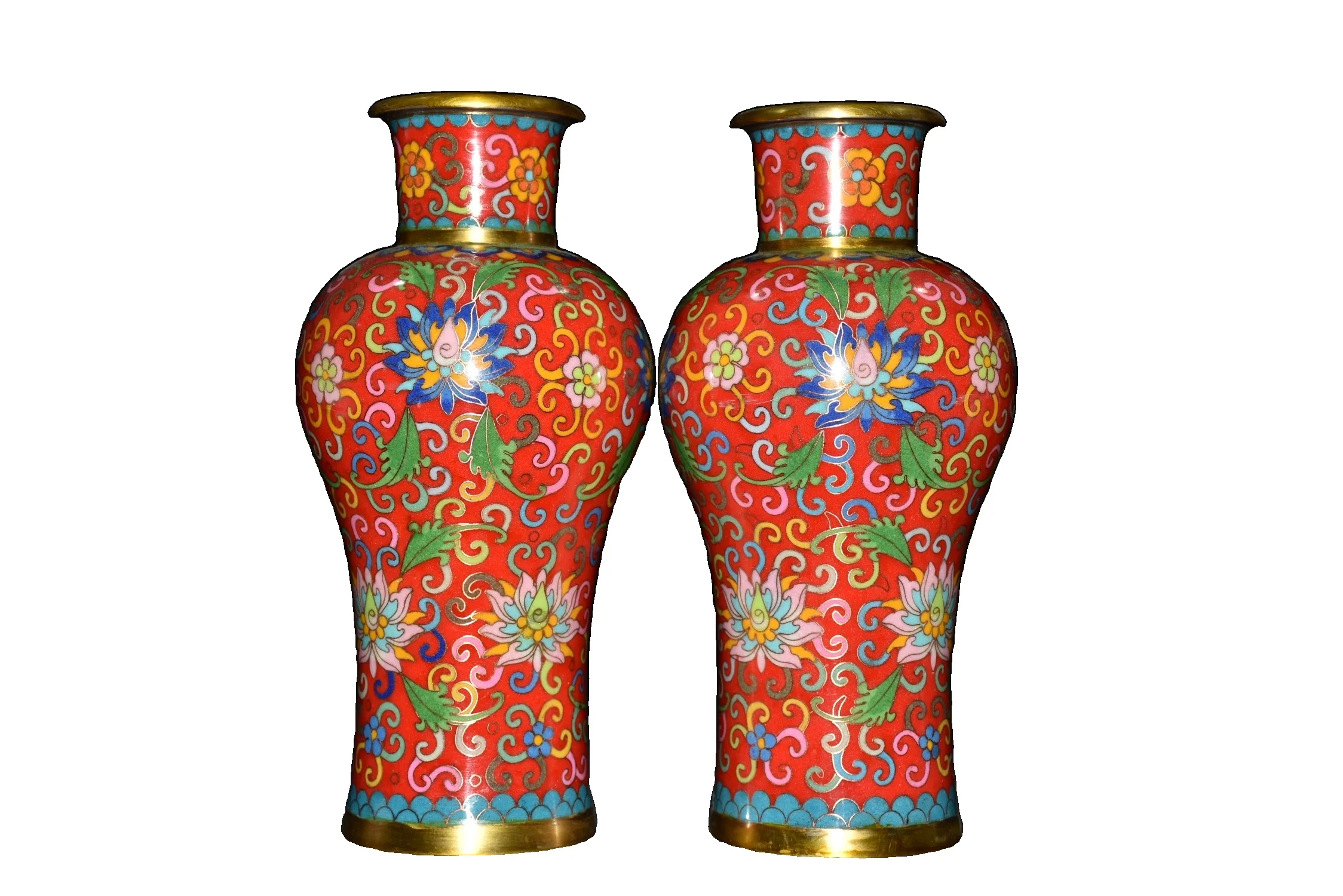 

MOZART Early Collection Pure Bronze Cloisonné Filigree Paired Small Mouth Vase Style 342 Chinese Traditional Style Antiques