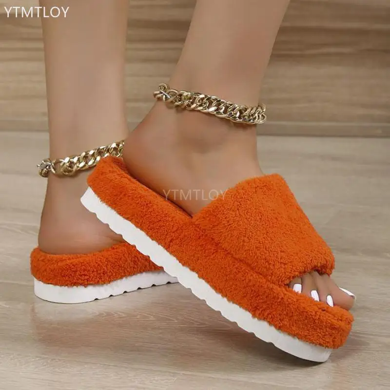 

2023 Fluffy Fur Furry Thick Platform Home Women Slippers Winter Warm Plush Non Slip Flip Flops Outdoor Indoor Shoes Ytmtloy Sexy