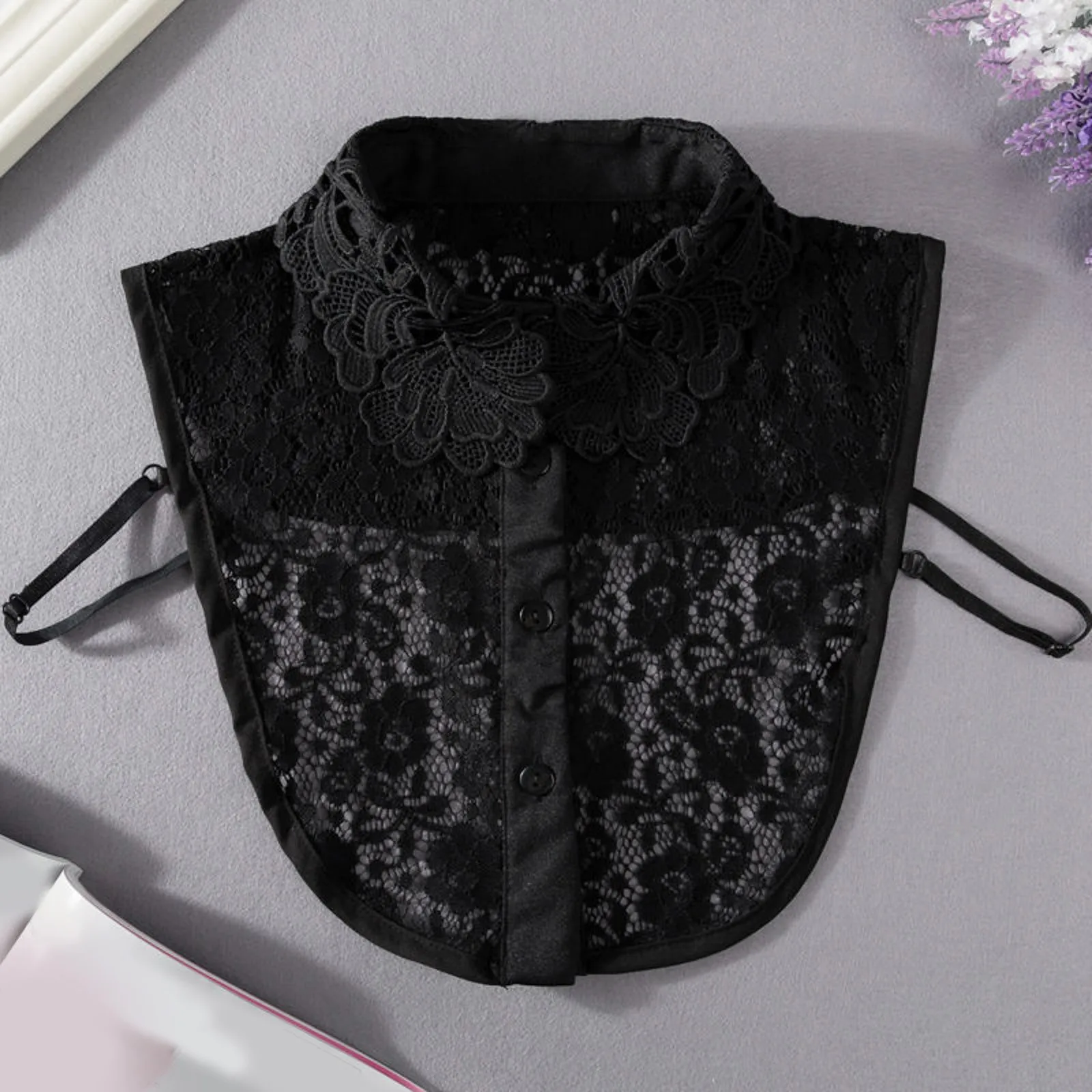 

Women's Casual Solid Lace Wig Neck Sweater Sweater Shirt Decorative Collar Faux Collar with Tie
