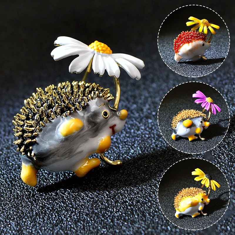 6 Styles Hedgehog Daisy Brooch Cute Suit Cardigan Sweater Dress Scarf Lapel Pin Exquisite Anniversary Celebration Jewelry Gift