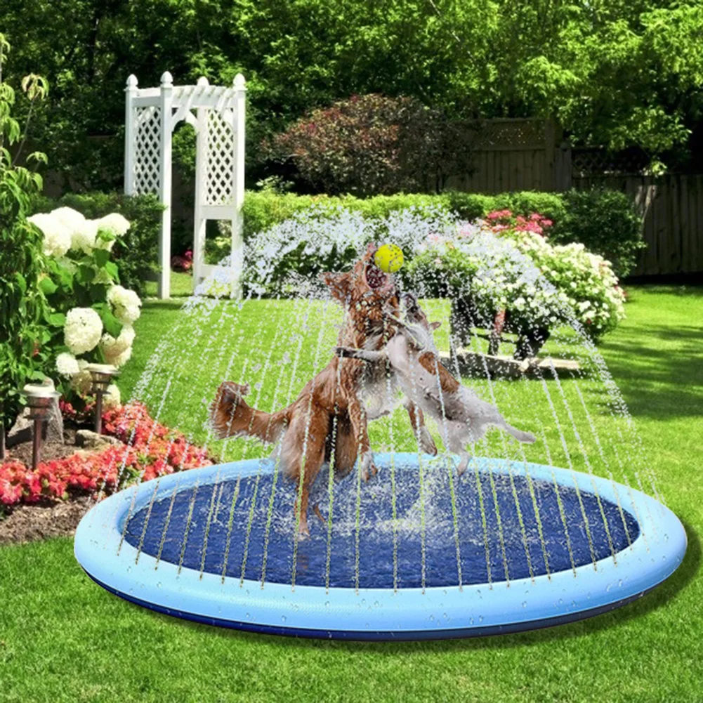 

170cm Pet Sprinkler Pad Summer Splash Play Cooling Mat Swimming Pool Inflatable Water Spray Pad Mat Tub Outdoor Cool Dog Bathtub