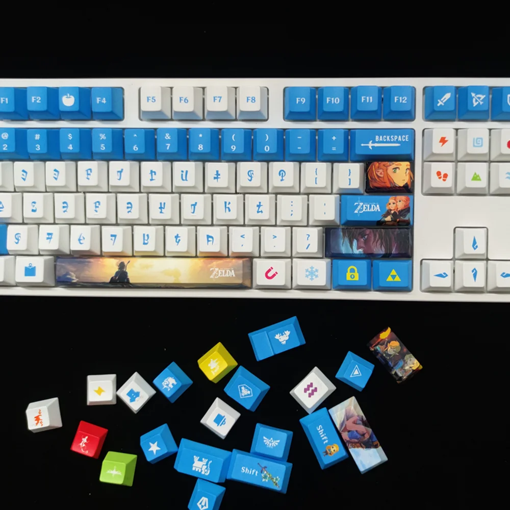 

Клавиши PBT с 125 клавишами, вишневый профиль для тематики Zelda, совместимая механическая клавиатура MX Switch 980/96/104/108/87/64