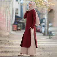muslim womens clothing abaya long muslim middle east clothing evening dress suit two piece set short solid color side slit