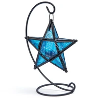 hot sale moroccan iron stained glass pentagram candle holder retro iron lantern for home hotel bar wedding decorations