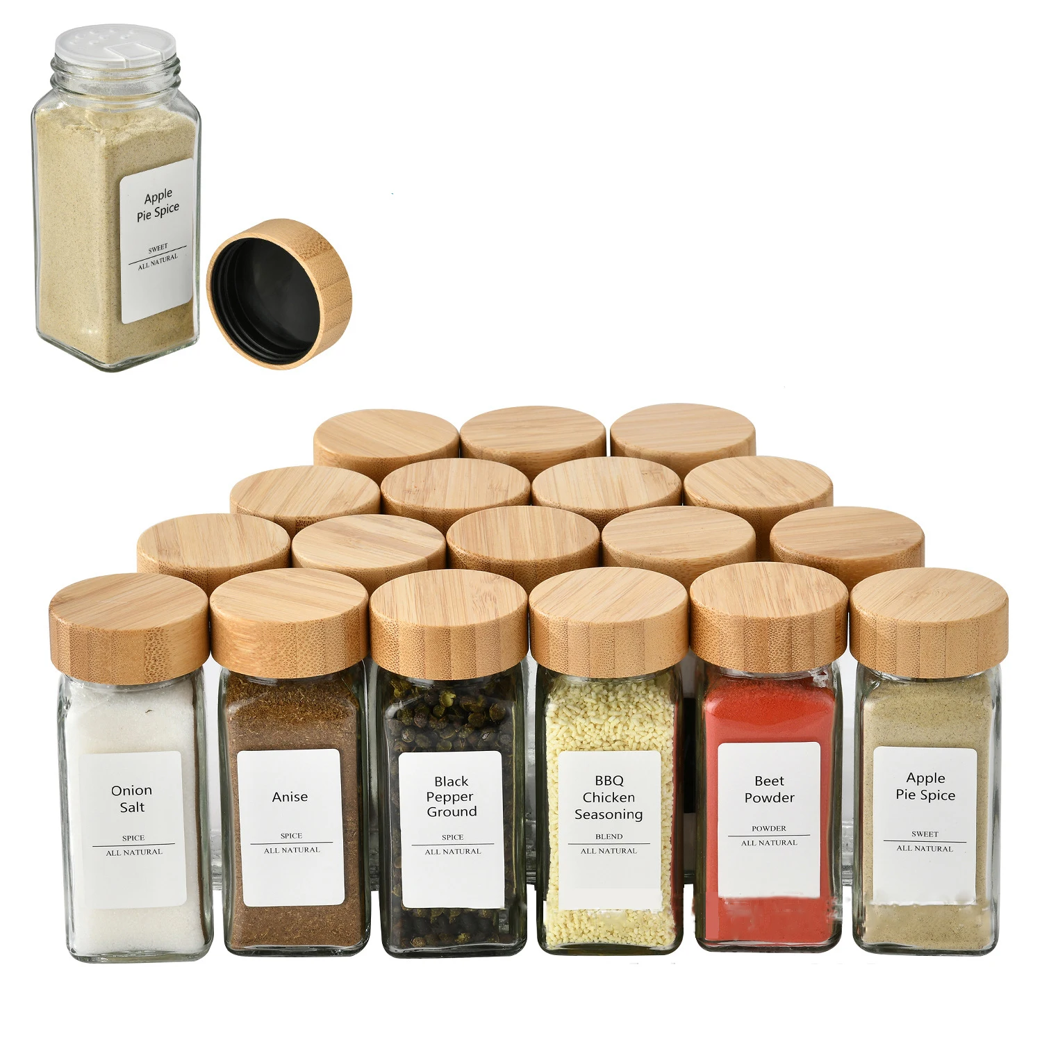 120ml Transparent Bamboo Cover Seasoning Bottle Square Seasoning Jar Kitchen Storage Accessories