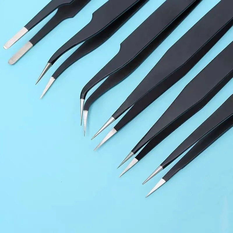 

6PCS Precision Tweezers Set ESD Anti Static Stainless Steel Tweezers Repair Tool Set Curved Tweezers Home Working Hand Tools