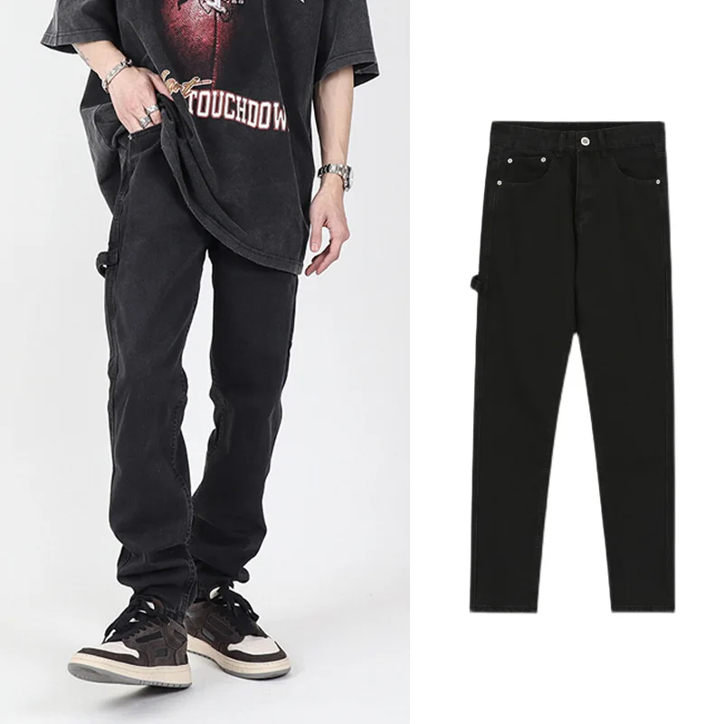 New European and American High Street American Retro Black Straight Loose Drape Jeans Men Vibe Style Denim Trousers Jeans Casual