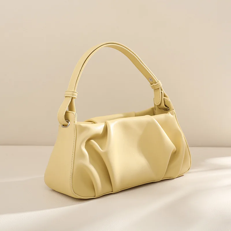 

PU Leather Solid Color Handbag Designer Luxury Bag Hobos New Pleated Armpit French Minimalist Handbag Free Shipping
