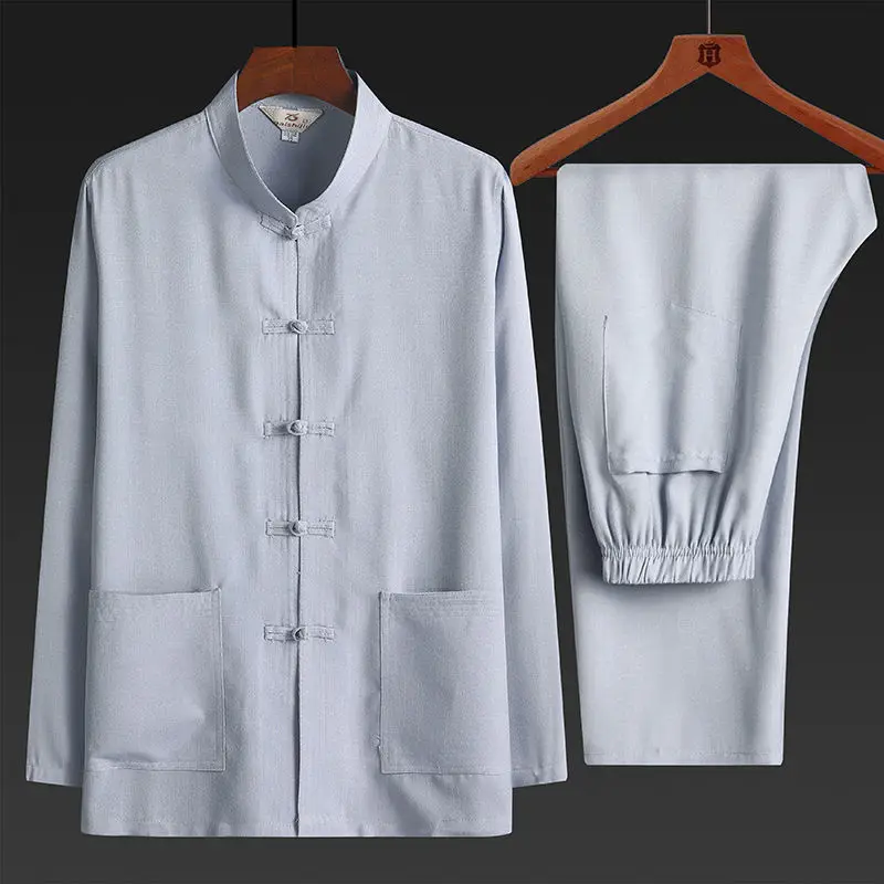 Повседневный мужской костюм Тан с воротником-стойкой и длинным рукавом