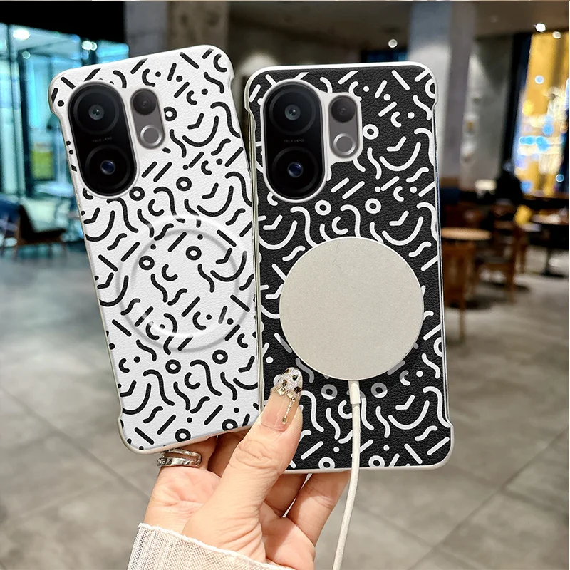 Фото Чехол с граффити для Vivo S30Pro Mini X200FE S20Pro, роскошный кожаный чехол с магнитным притяжением, поддержка беспроводной зарядки, матовый корпус №3